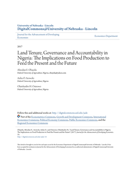 Land Tenure, Governance and Accountability in Nigeria: the Implications on Food Production to Feed the Present and the Future