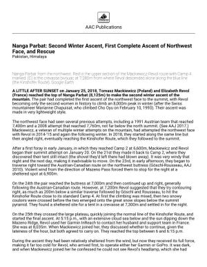 Nanga Parbat: Second Winter Ascent, First Complete Ascent of Northwest Face, and Rescue Pakistan, Himalaya