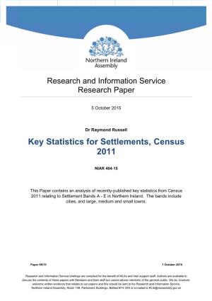 Key Statistics for Settlements, Census 2011