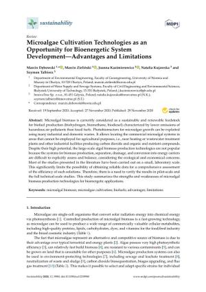Microalgae Cultivation Technologies As an Opportunity for Bioenergetic System Development—Advantages and Limitations