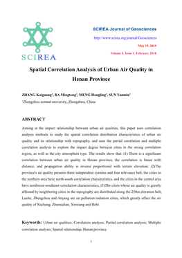 Spatial Correlation Analysis of Urban Air Quality in Henan Province
