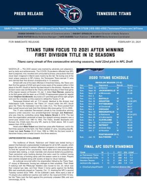 Titans Turn Focus to 2021 After Winning First Division Title in 12 Seasons