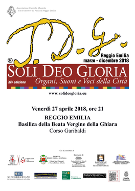 Venerdì 27 Aprile 2018, Ore 21 REGGIO EMILIA Basilica Della Beata Vergine Della Ghiara Corso Garibaldi Marco Lo Muscio Organo