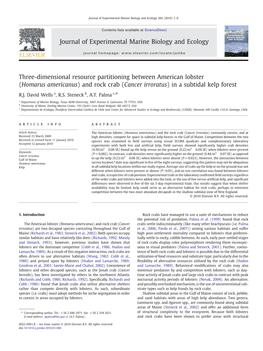 (Homarus Americanus) and Rock Crab (Cancer Irroratus) in a Subtidal Kelp Forest