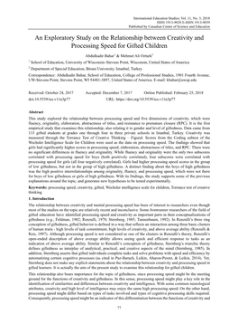 An Exploratory Study on the Relationship Between Creativity and Processing Speed for Gifted Children