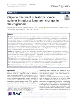 Cisplatin Treatment of Testicular Cancer Patients Introduces Long-Term Changes in the Epigenome Cecilie Bucher-Johannessen1, Christian M