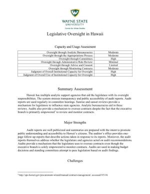 Legislative Oversight in Hawaii