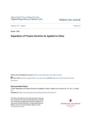 Separation of Powers Doctrine As Applied to Cities