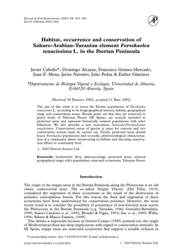 Habitat, Occurrence and Conservation of Saharo-Arabian-Turanian Element Forsskaolea Tenacissima L