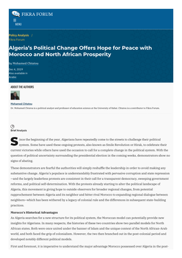 Algeria's Political Change Offers Hope For