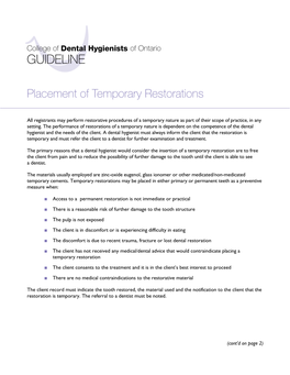 Placement of Temporary Restorations