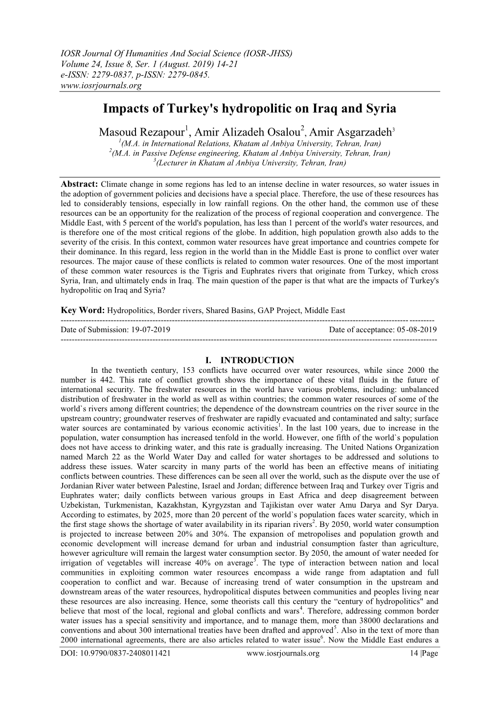 Impacts of Turkey's Hydropolitic on Iraq and Syria