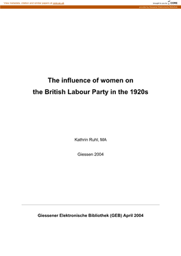 The Influence of Women on the British Labour Party in the 1920S