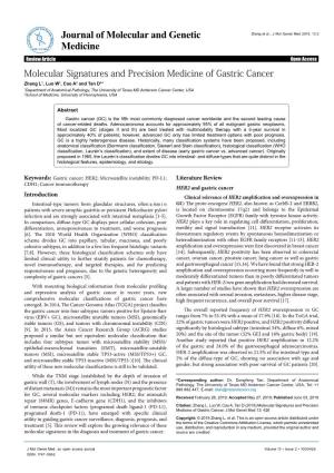 Molecular Signatures and Precision Medicine of Gastric Cancer