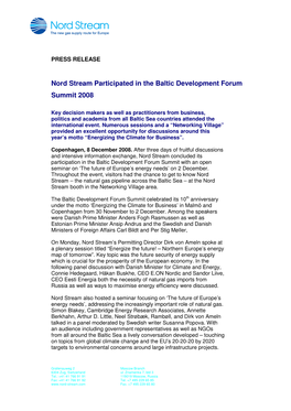Nord Stream Press Rel Post-Baltic Development Forum Summit ENG