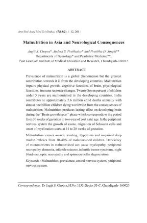 Malnutrition in Asia and Neurological Consequences
