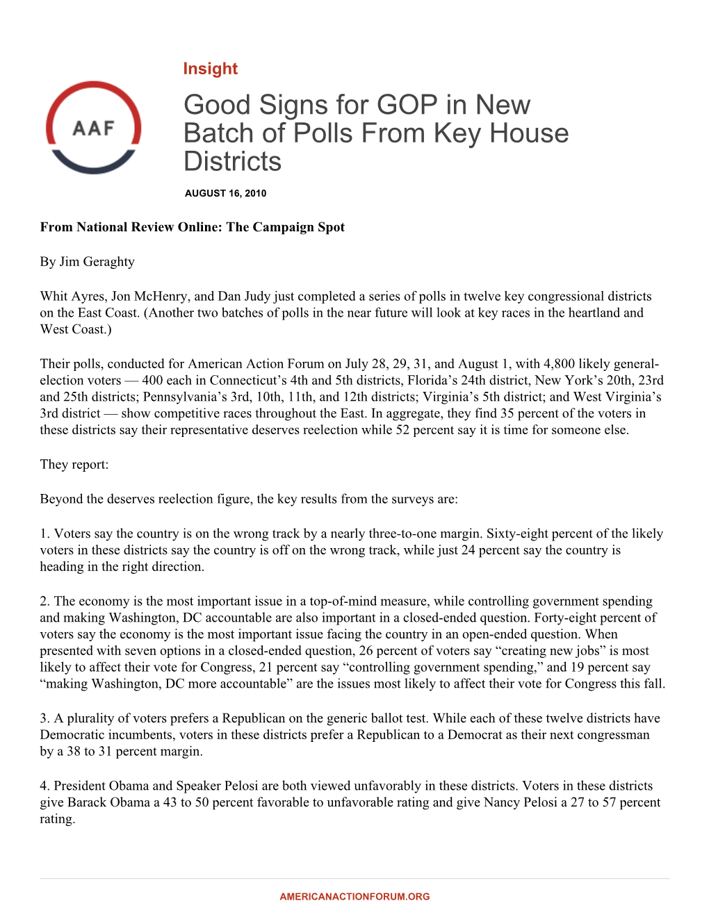 Good Signs for GOP in New Batch of Polls from Key House Districts