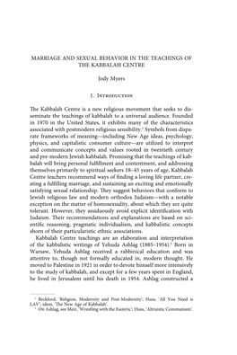 Marriage and Sexual Behavior in the Teachings of the Kabbalah Centre