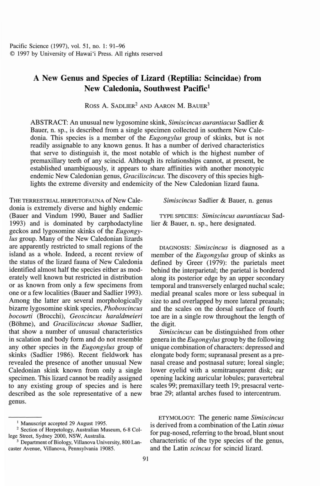 A New Genus and Species of Lizard (Reptilia: Scincidae) from New Caledonia, Southwest Pacific!