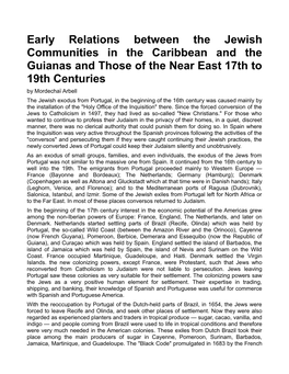 Early Relations Between the Jewish Communities in the Caribbean And