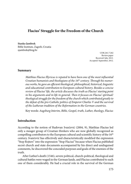 Flacius' Struggle for the Freedom of the Church