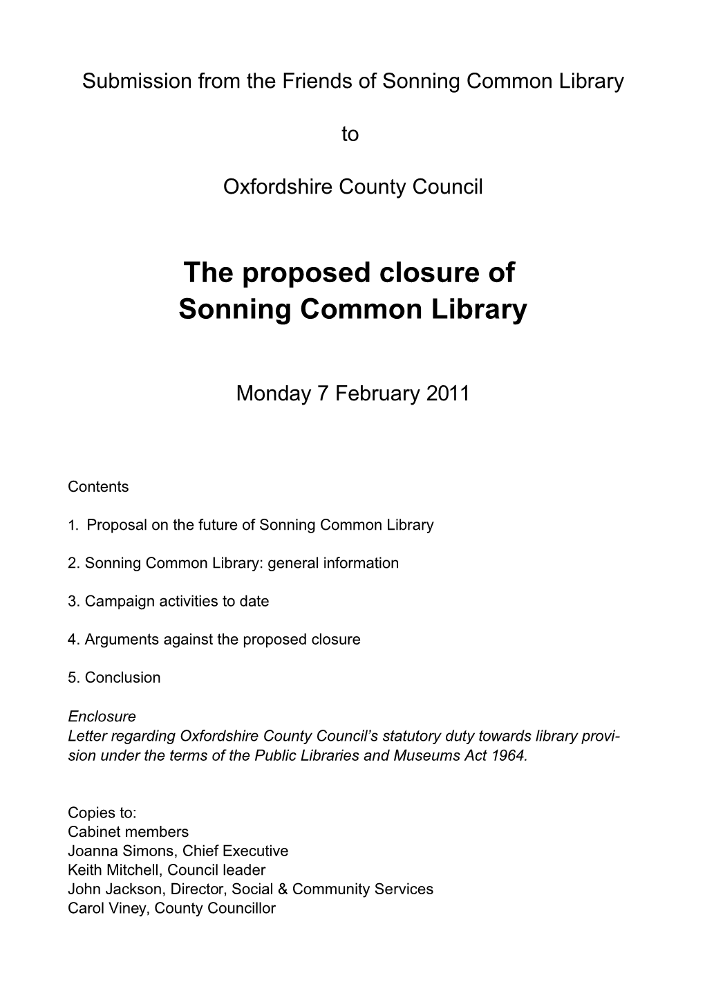 The Proposed Closure of Sonning Common Library