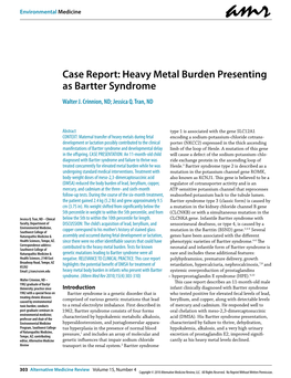 Heavy Metal Burden Presenting As Bartter Syndrome Walter J