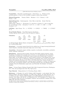 Posnjakite Cu4(SO4)(OH)6 • H2O C 2001-2005 Mineral Data Publishing, Version 1
