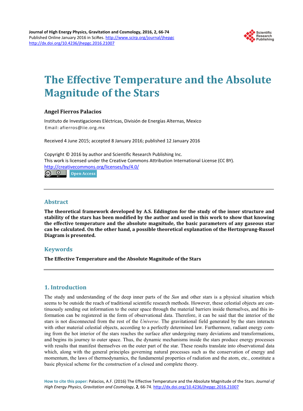 The Effective Temperature and the Absolute Magnitude of the Stars