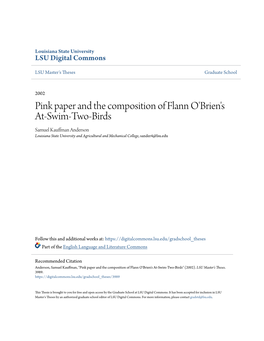 Pink Paper and the Composition of Flann O'brien's At-Swim-Two-Birds