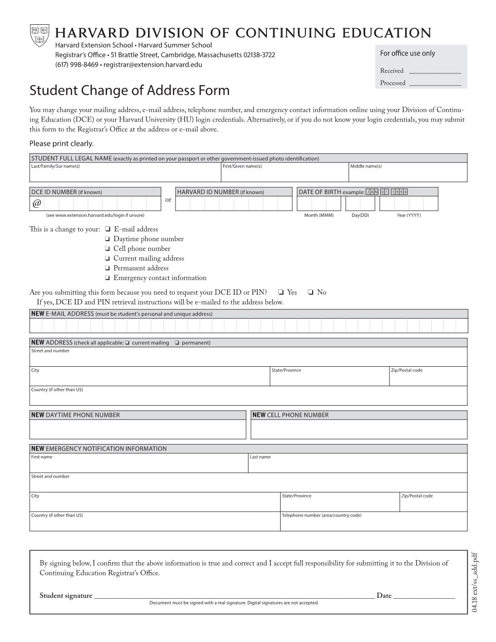 application letter for change of address in college