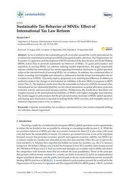 Sustainable Tax Behavior of Mnes: Effect of International Tax Law Reform