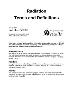 Radiation Terms and Definitions Fact Sheet