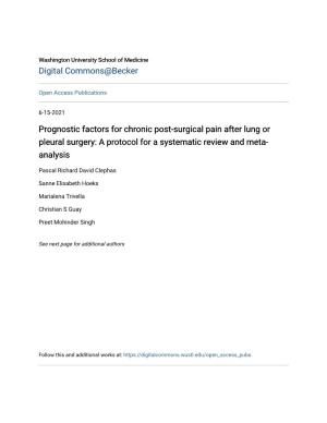 Prognostic Factors for Chronic Post-Surgical Pain After Lung Or Pleural Surgery: a Protocol for a Systematic Review and Meta- Analysis