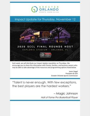 Impact Update for Thursday, November 12 “Talent Is Never