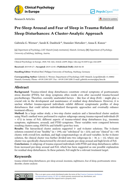 Pre-Sleep Arousal and Fear of Sleep in Trauma-Related Sleep Disturbances: a Cluster-Analytic Approach