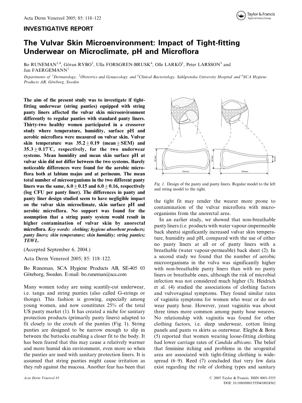 Impact of Tight-Fitting Underwear on Microclimate, Ph and Microflora