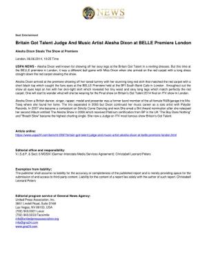 Britain Got Talent Judge and Music Artist Alesha Dixon at BELLE Premiere London