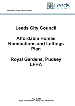 Leeds City Council Affordable Homes Nominations and Lettings Plan