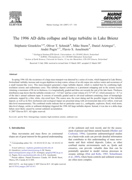 The 1996 AD Delta Collapse and Large Turbidite in Lake Brienz ⁎ Stéphanie Girardclos A, , Oliver T