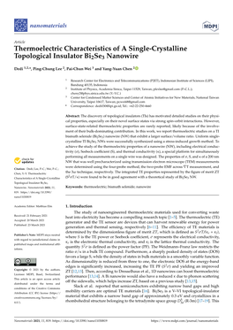Thermoelectric Characteristics of a Single-Crystalline Topological Insulator Bi2se3 Nanowire