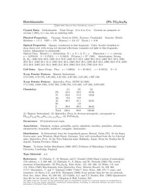 Hutchinsonite (Pb, Tl)2As5s9 C 2001-2005 Mineral Data Publishing, Version 1