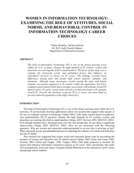 Women in Information Technology: Examining the Role of Attitudes, Social Norms, and Behavioral Control in Information Technology Career Choices