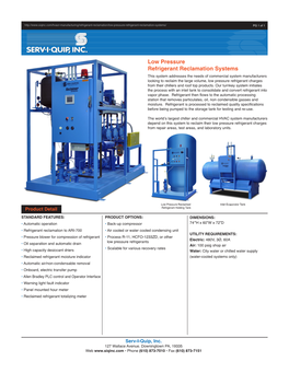 Low Pressure Refrigerant Reclamation Systems