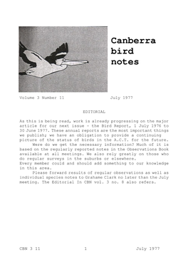 Canberra Bird Notes