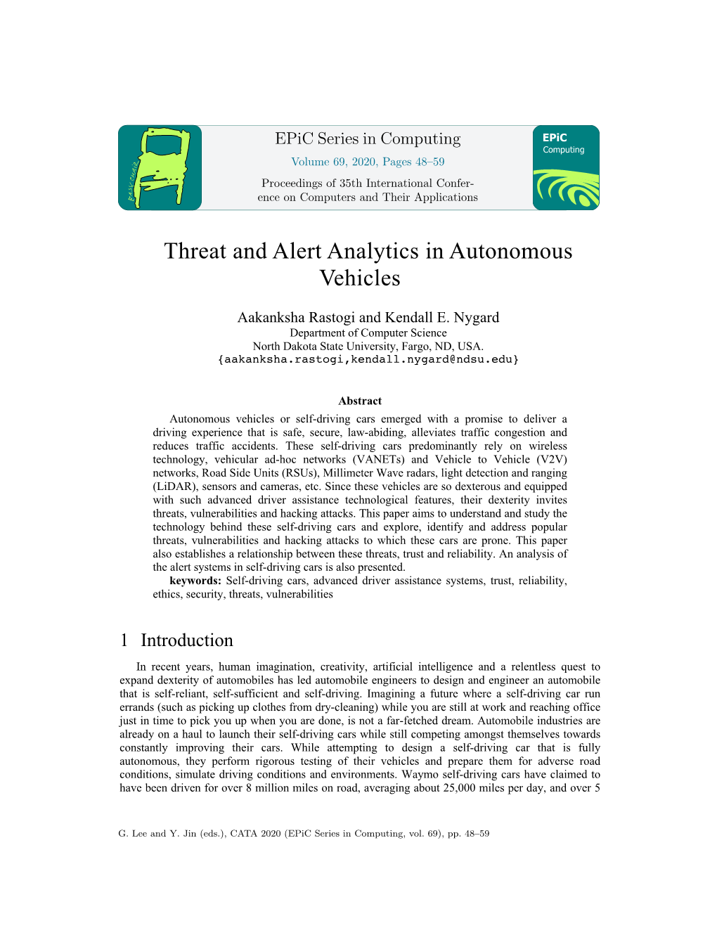Threat and Alert Analytics in Autonomous Vehicles