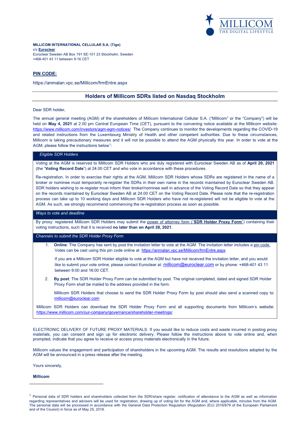 SDR Holder Proxy Form 2021