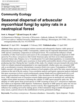 Seasonal Dispersal of Arbuscular Mycorrhizal Fungi by Spiny Rats in a Neotropical Forest