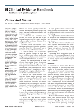 Chronic Anal Fissures RICHARD L