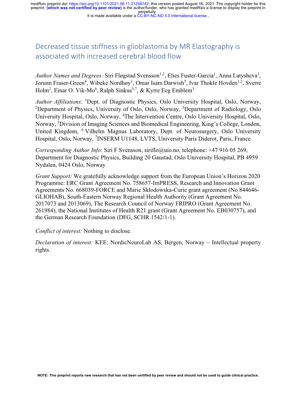 MR Elastography-Based Tissue Stiffness in Glioblastomas Is